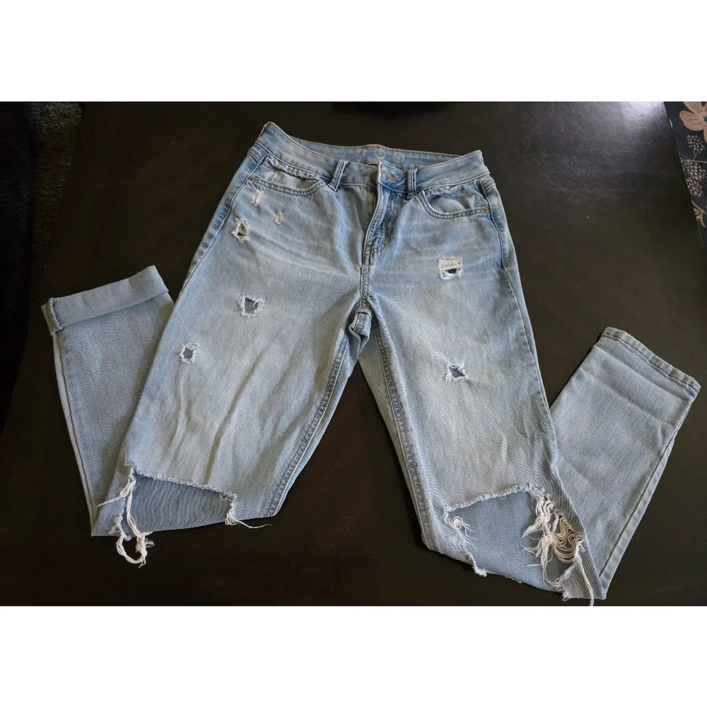 BY REWASH Vintage 90s Grunge Light Blue High Rise Distressed Mom Jeans 26in sz1
